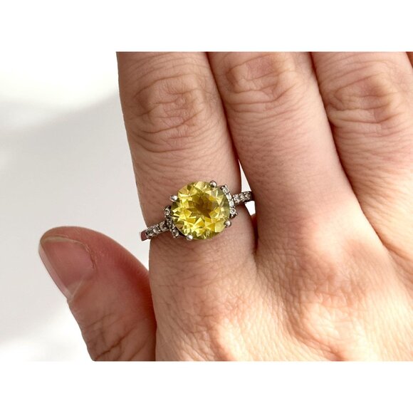 Citrine Semi-Precious Gemstone + CZ Framed 925 Sterling Silver Vintage Ring sz 8 - Picture 11 of 13